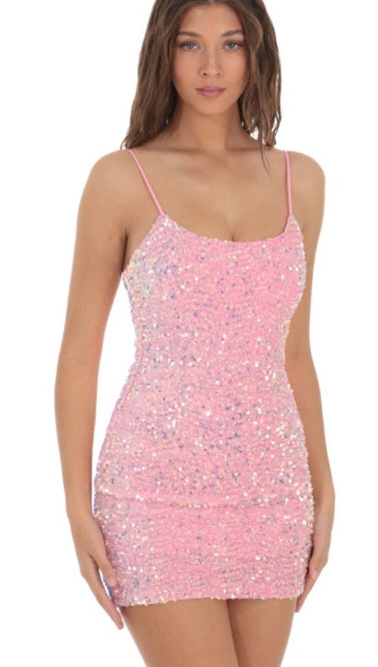Lucy In The Sky Iridescent Sequin Bodycon Mini Dress in Pink Size XS